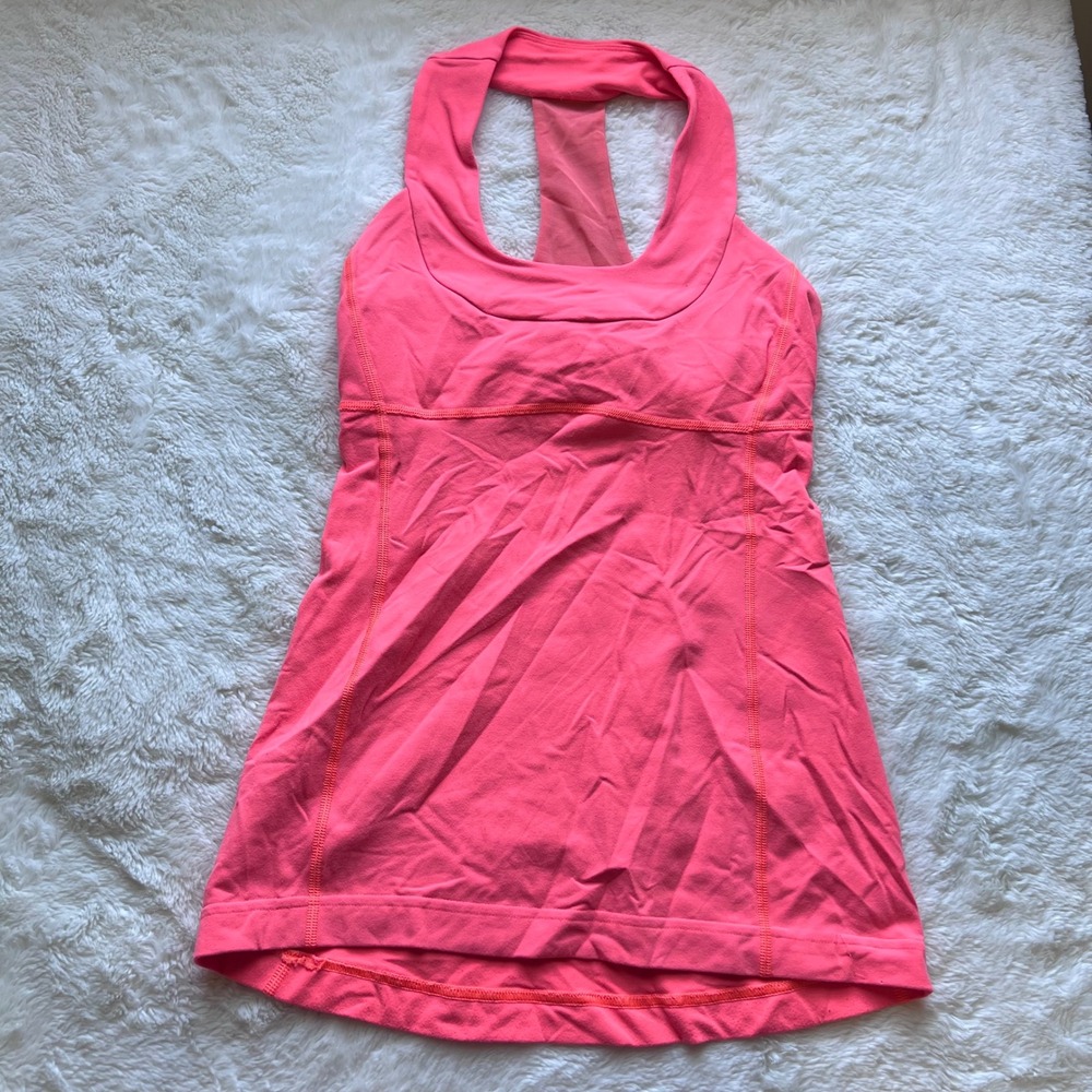 Lululemon Neon Pink Racerback‎ Tank Top with Built-in Shelf Bra Size 4 Preowned